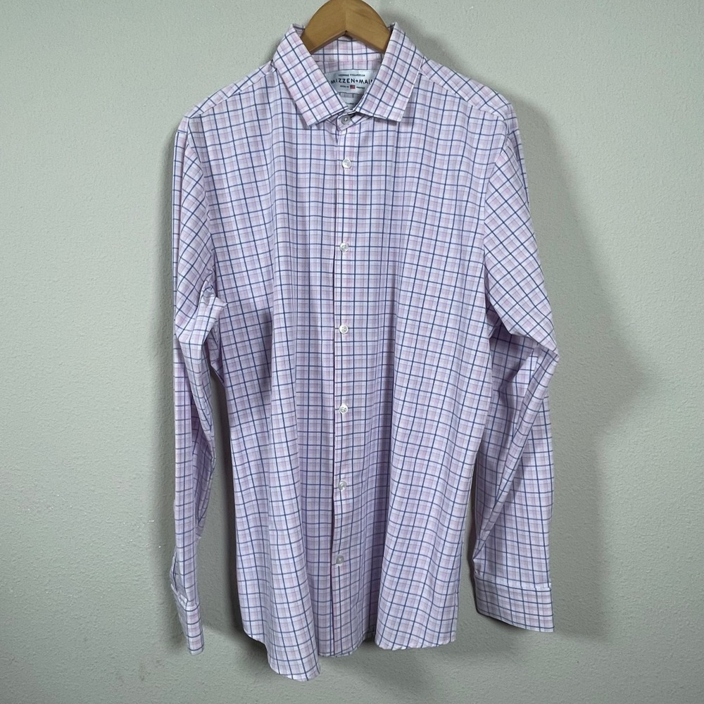 Mizzen+Main Leeward Dress Shirt Mens‎ XL Trim Fit Pink Blue Check Performance